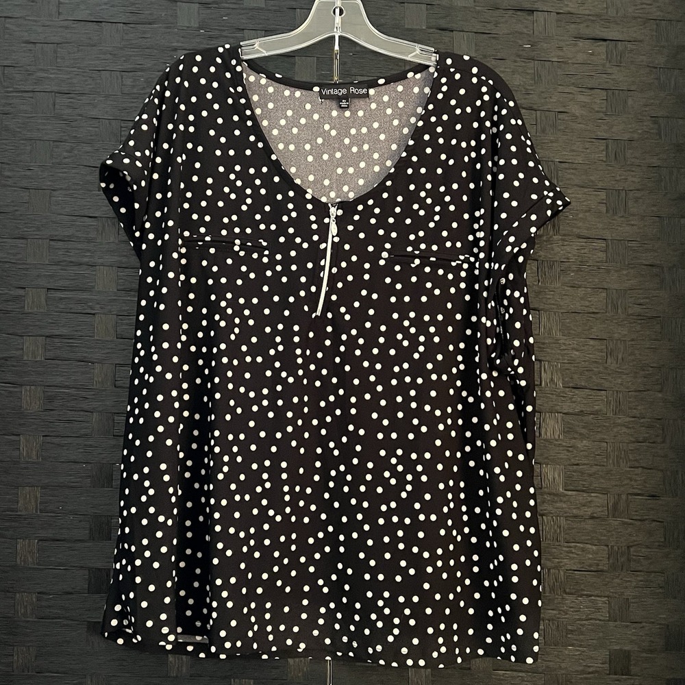 Women's Vintage Rose Short Sleeve Dress Shirt Top Black & White Sz 3X NWOT!